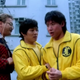 Jet Li tries to steady Jackie Chan-inspired character Frankie Lone while filming a stunt.